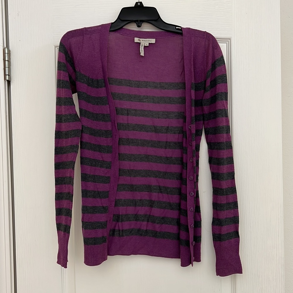 BCBGeneration purple abs gray striped cardigan - Picture 2 of 7